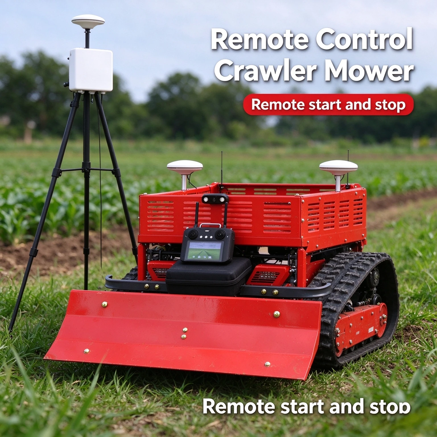 Customized Rechargeable Electric Tracked Lawn Mower Remote Control Crawler Grass Cutter with Adjustable Cutting Height