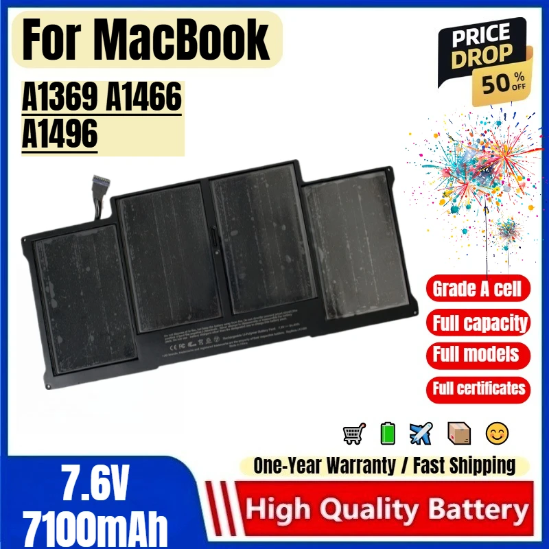 

For MacBook Air 13 Inch A1369 A1466 A1496 Laptop Battery 0 Cycle High Quality Capacity Battery Replacement Bateria Grade A Cell