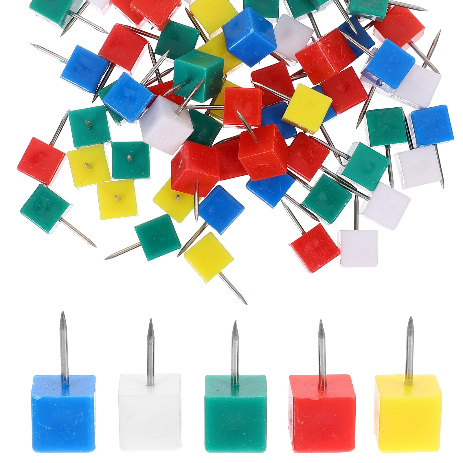

100 PCS Box Colored Pushpins Travel Thumb Tacks Square Thumbtacks Small Head Map