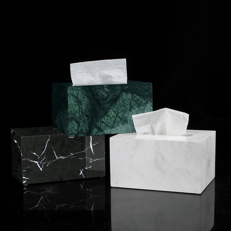 Nordic Natural Marble Tissue Box Bathroom Rectangular Paper Box Hotel Home Decoration Napkin Storage Box Desktop Decoration