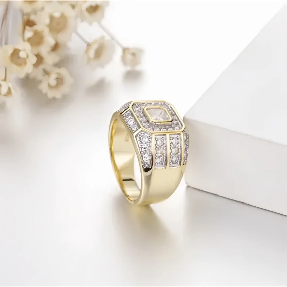 Milangirl New Hip Hop Rock Rings Men Luxury Gold  Color Rhinestones Zircon  Women Wedding Party
