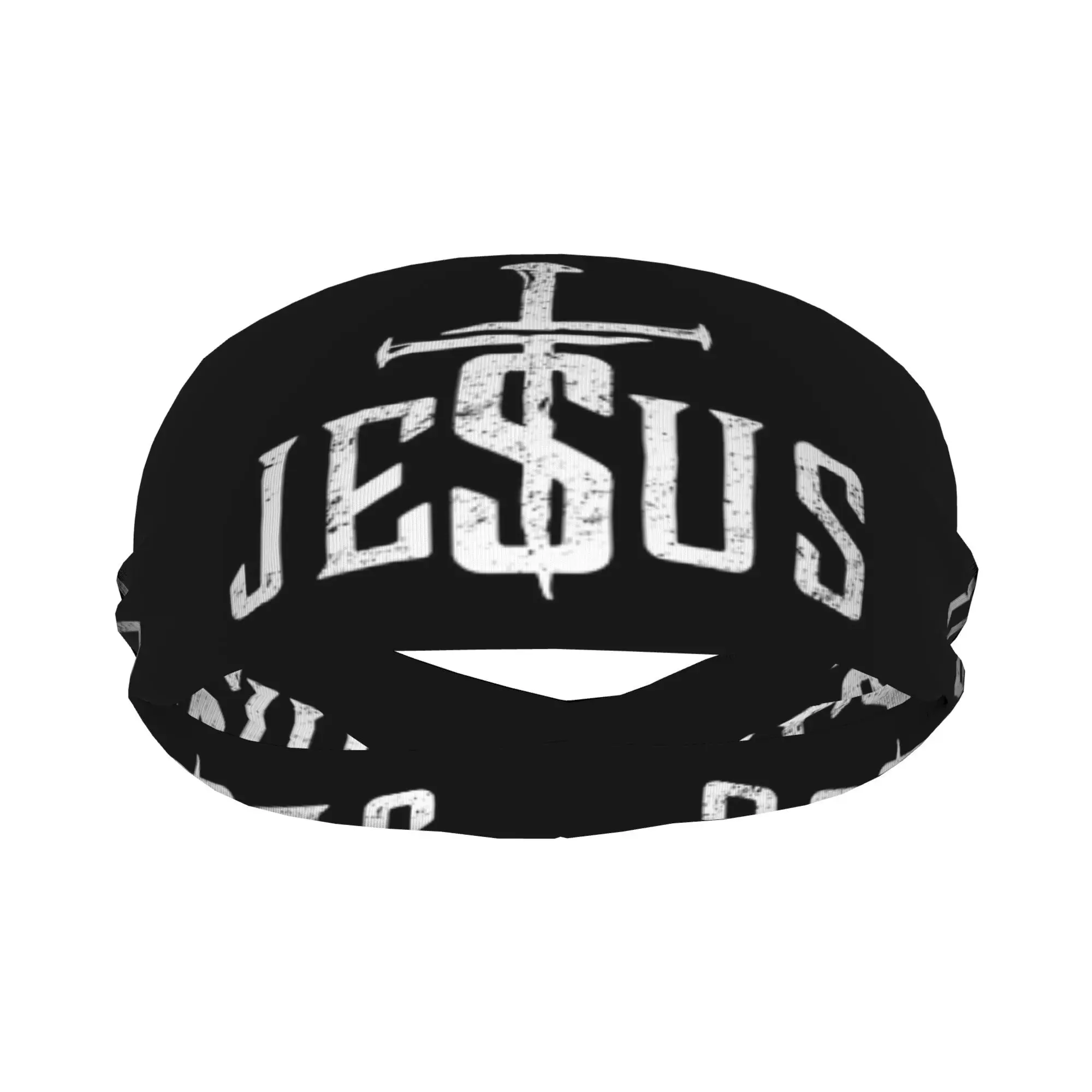 

Jesus Cross Print Sports Headband Moisture Wicking Workout Sweatband for Running Cycling Yoga Unisex Athletic Hair Band