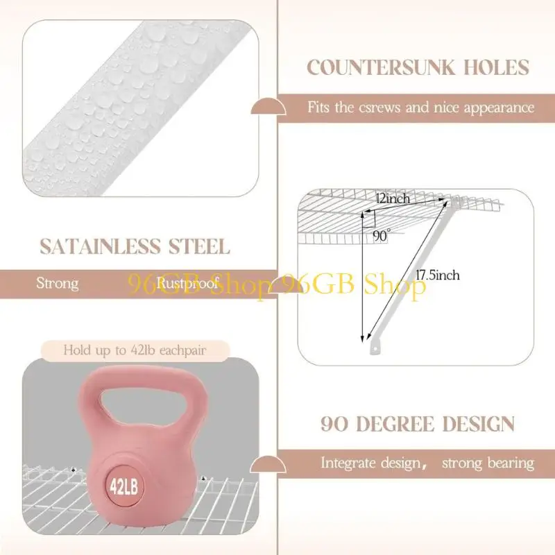 96GB Metal Mount Bracket Easy Installation No Tools Required Closet Shelf Bracket