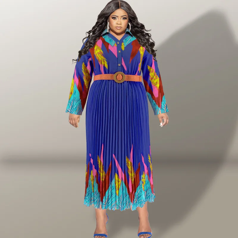 XL-5XL Plus Size African Dresses for Women Autumn Elegant African Long Sleeve V-neck Pleat Maxi Dress Dashiki African Clothing image 4