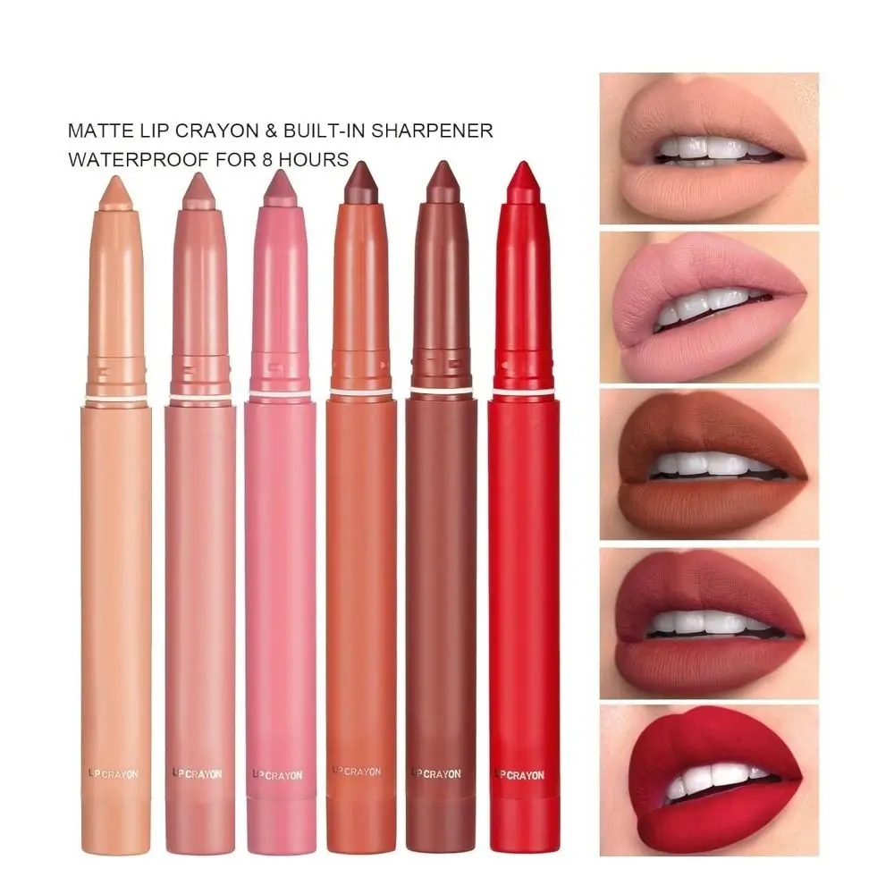 หมุน Matte ลิปสติกดินสอ Non-Stick CUP Sharpenable Lip Crayon กันน้ํา Long Lasting ลิปสติก Lip Liner ปากกาผู้หญิงหญิง