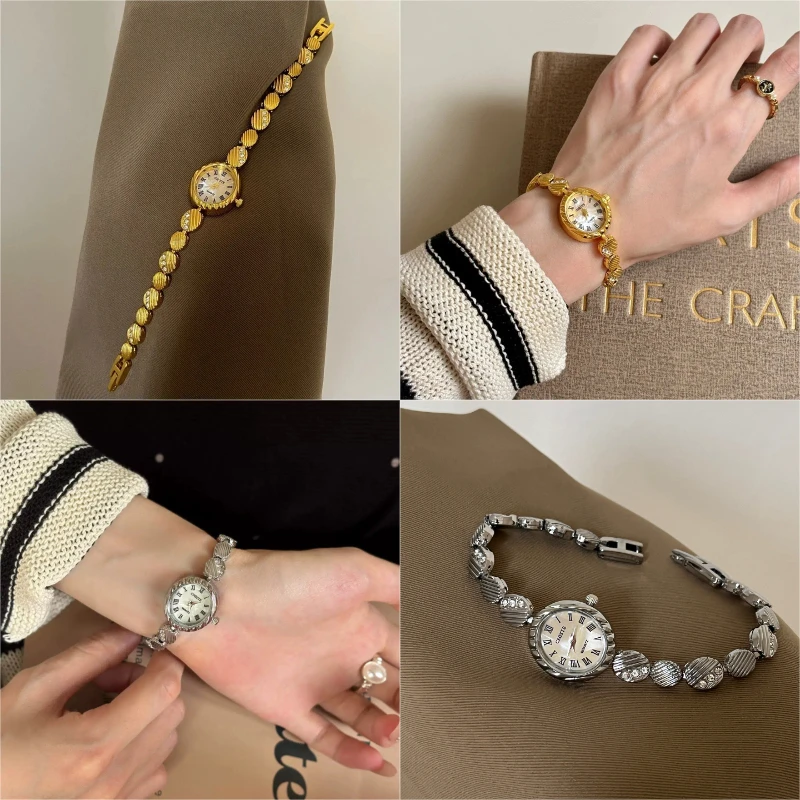 

Роскошные французские часы с металлической текстурой для женщин, элегантные кварцевые наручные часы с маленьким овальным циферблатом для женщин Часы Женские Наручные