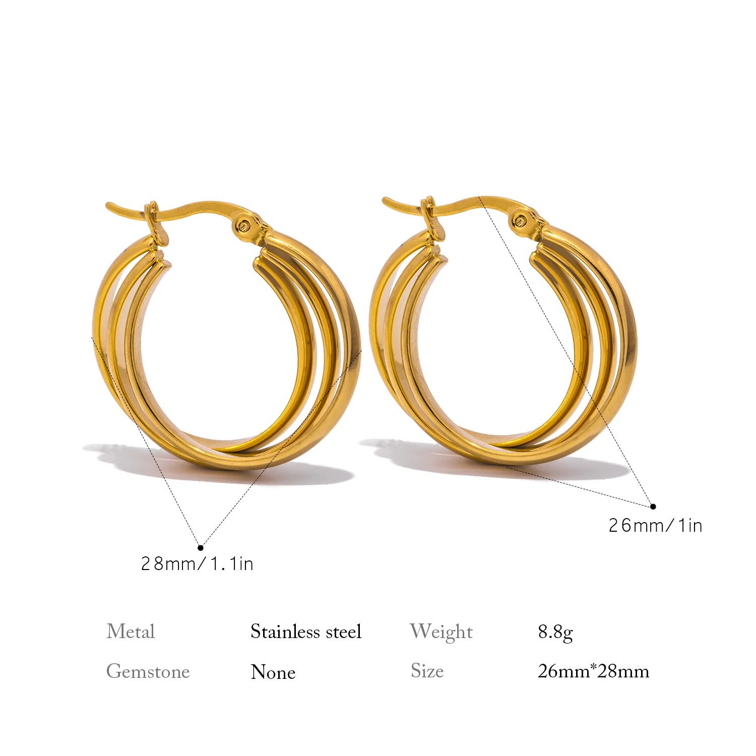 Multilayer Big Hoop Earrings for Women Fashion 18K Gold Plated Stainless Steel Hoops Ear Buckle Jewelry