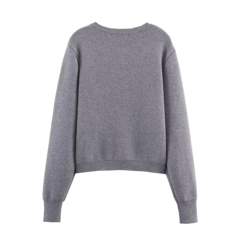 เสื้อแจ็คเก็ตผู้หญิง 2025 ฤดูใบไม้ร่วง สไตล์ใหม่ สีเทา แขนยาว คาร์ดิแกนถักประดับลูกปัด แฟชั่นลำลอง อเนกประสงค์