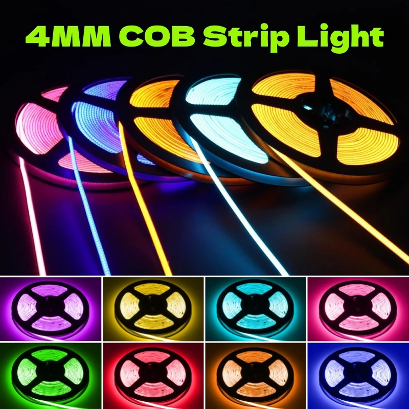 4mm Width COB LED Strip Lights Flexible Ultra Slim Colorful DC12V 480Led/M High Density Ribbon TV Backlight Linear Tape Lighting