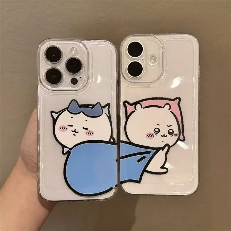 

Kawaii Chiikawa Hachiware Tug of War Blanket Phone Case for IPhone 17 15 12 Pro Couple Cute Anime Shockproof Slim Toys
