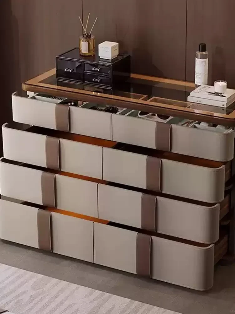 AA Saddle Leather Bedroom Jewelry Cabinet Cloakroom Storage Middle Island Cabinet Premium Sense Entrance Cabinet