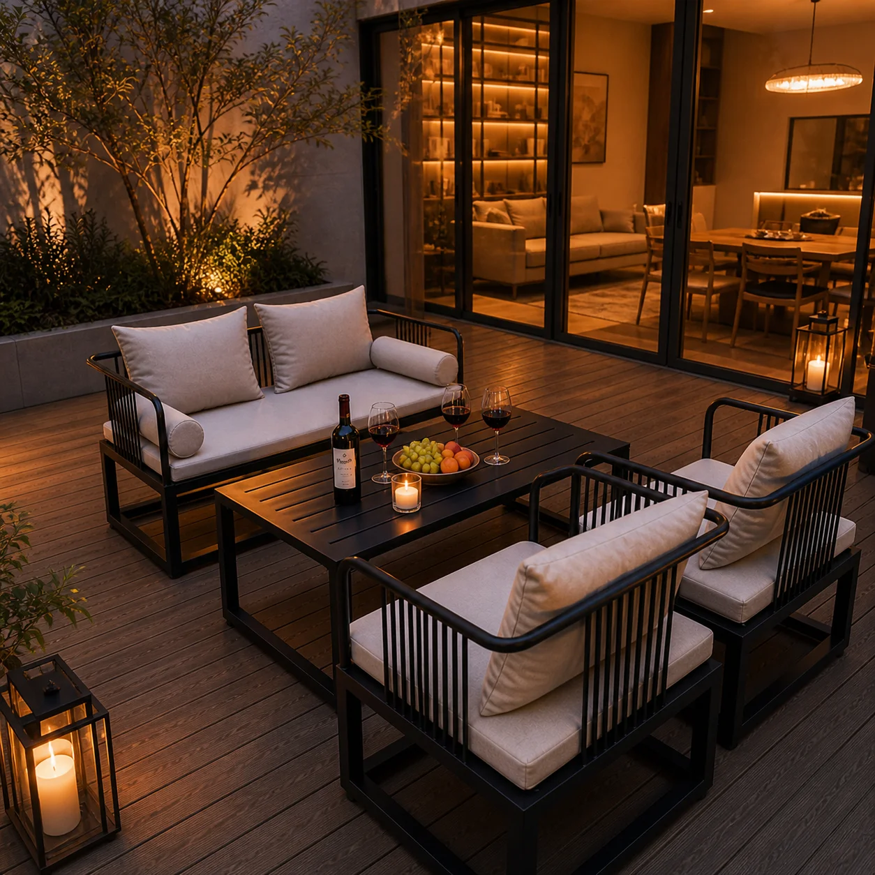 V*-Chinese Iron Outdoor Dining Set Leisure Sofa Chairs-Modern Design Eco-Friendly Durable Sunscreen for Garden/Courtyard