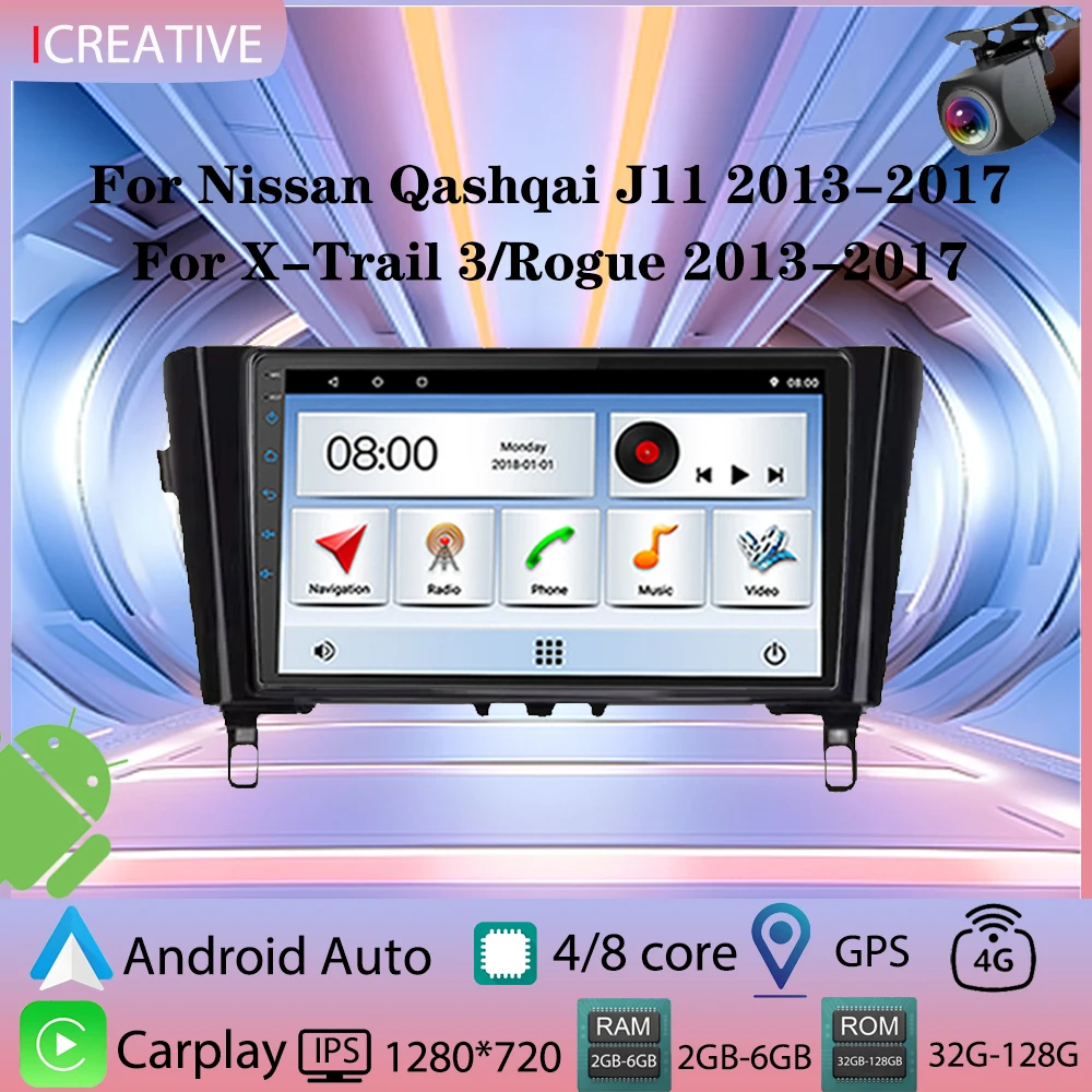 Radio samochodowe dla Nissan Qashqai J11 2013-2017 X-Trail Rogue Multimedialny odtwarzacz Carplay Headunit Android Autoradio Stereo Navigation