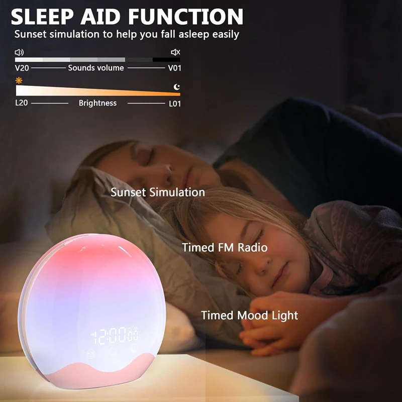 Sunrise Alarm Clock Wake Up Light With Touch Control, Dual Sided Natural Light Alarm Clock For Heavy Sleepers, Bedroom, Durable