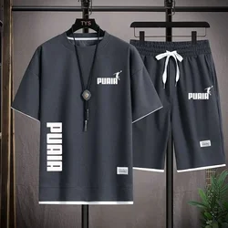 Summer Men's Waffle Sets Casual T-Shirt And Shorts Set Male Sports Suit print Tracksuit Loose Suits Size 3XL