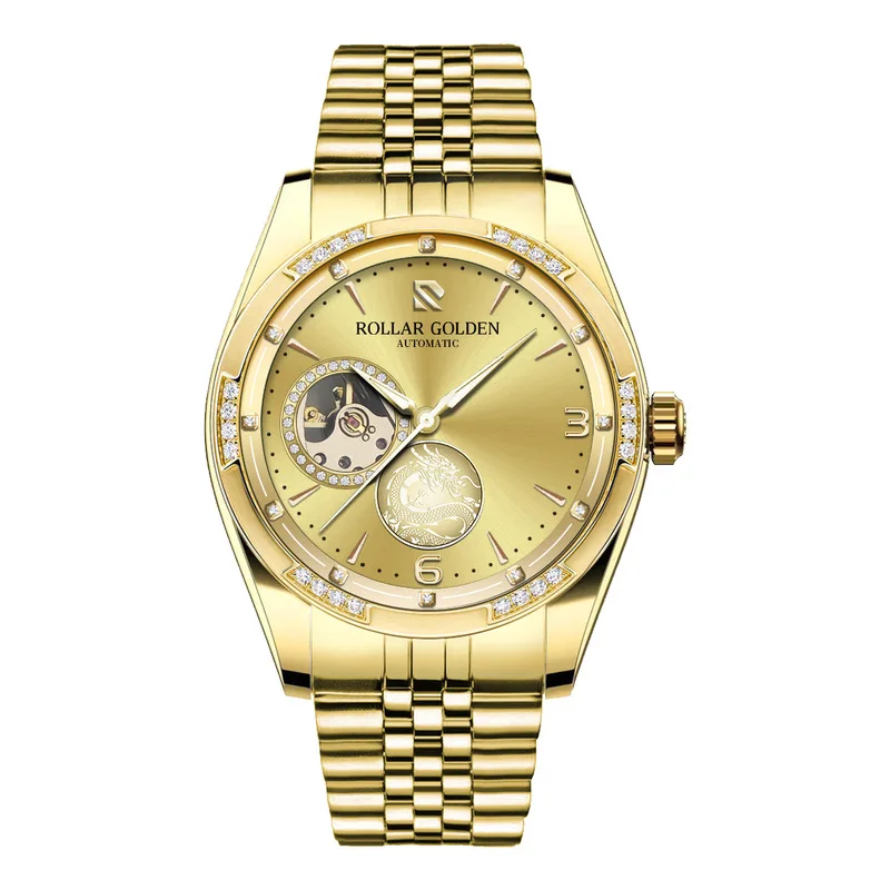 Men's Business Automatic Mechanical Watch Stainless Steel Strap Skeleton Dial Wristwatch
