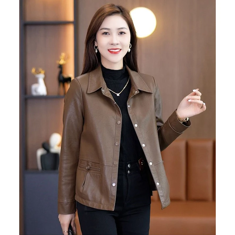 Chaqueta de cuero sintético para mujer, abrigo corto de alta calidad, elegante, versión coreana, primavera y otoño, novedad de 2024