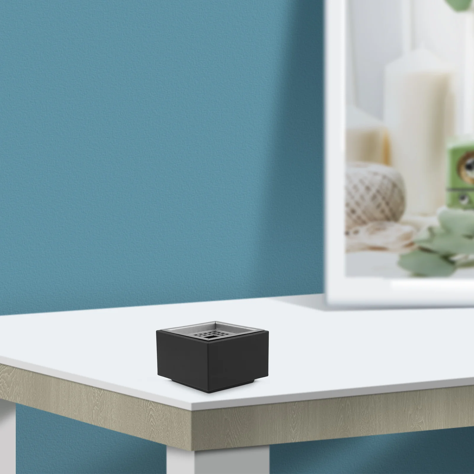 

Square Ashtray Stainless Steel Smoking Windproof Desktop Cigarette Butt Container Indoor Square Tabletop Living Room Bathroom