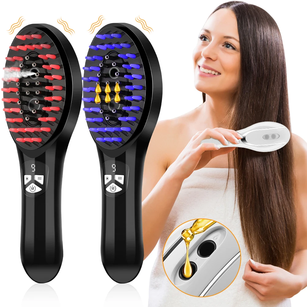 Electric Vibration Massage Comb Red Light Therapy Vibration Head Massager Comb Hair Growth Oil Nano Sprayer Nourish Scalp Brush