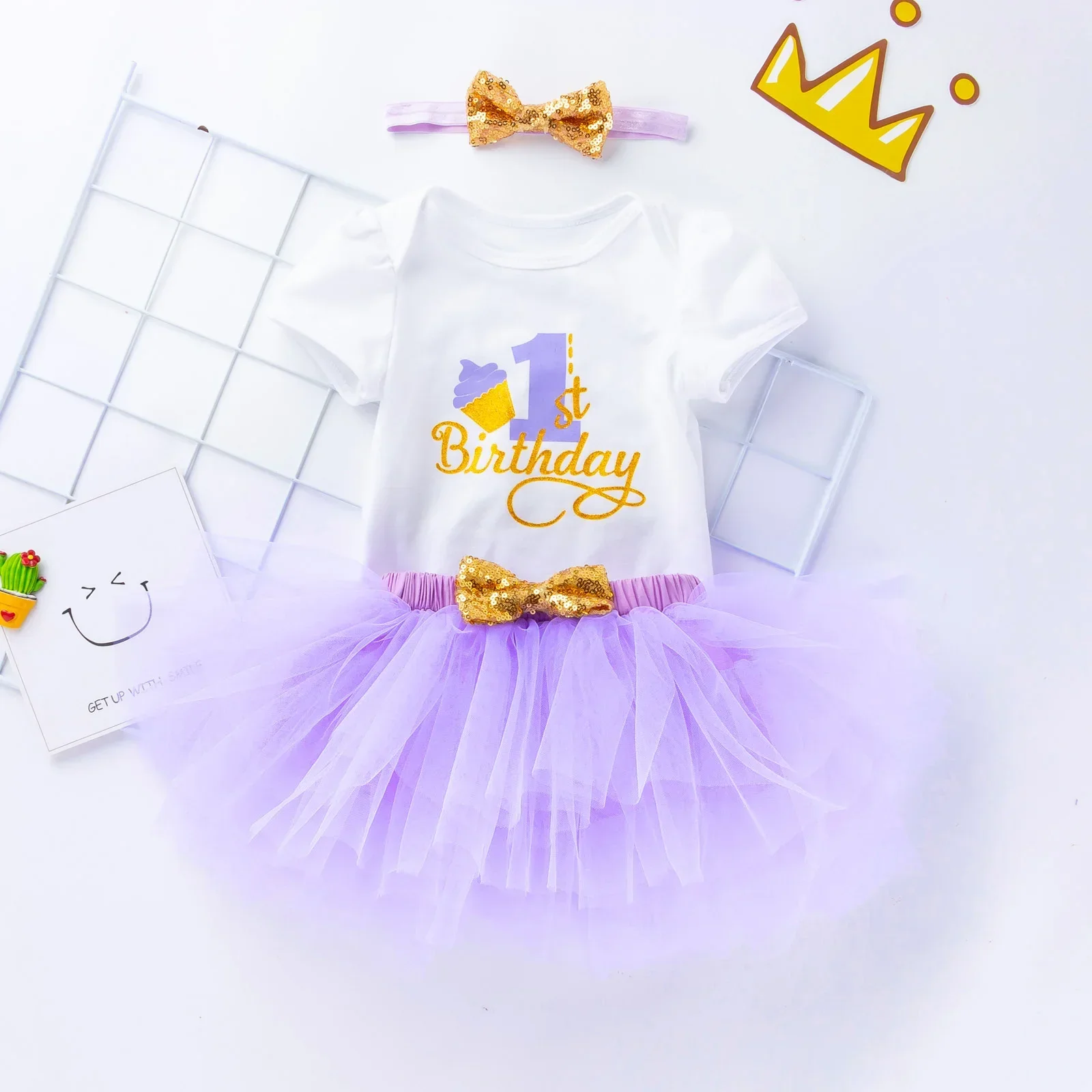 Baby Girl Newborn Summer Thin Set Accessories+Short Sleeves+Short Skirt 3-piece Newborn Set, Suitable for Daily or Party Wear