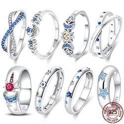 New In Hot Sale S925 Sterling Silver Rings For Women Original Simple Blue Ring Making Jewelry Gift Party Engagement Jewelry Gift