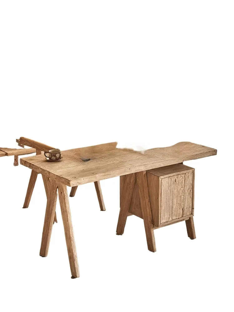 Retro medieval style solid wood desk, desk and chair, old wood weathered home writing desk B & B