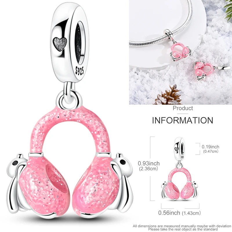 Heiße romantische Musik-Enthusiasten aus 925er-Sterlingsilber, rote Gitarre, MP3-Anhänger, Kopfhörer, Perlen, Original-Passform für Frauen, DIY-Schmuck-Charms – Detail 9