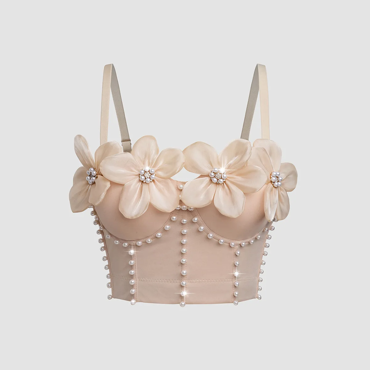 

Women Crop Top Version of Versatile High-end Three-dimensional Flower Rhinestone Tube Top Integrated Fixed Cup Fish Bone Bra