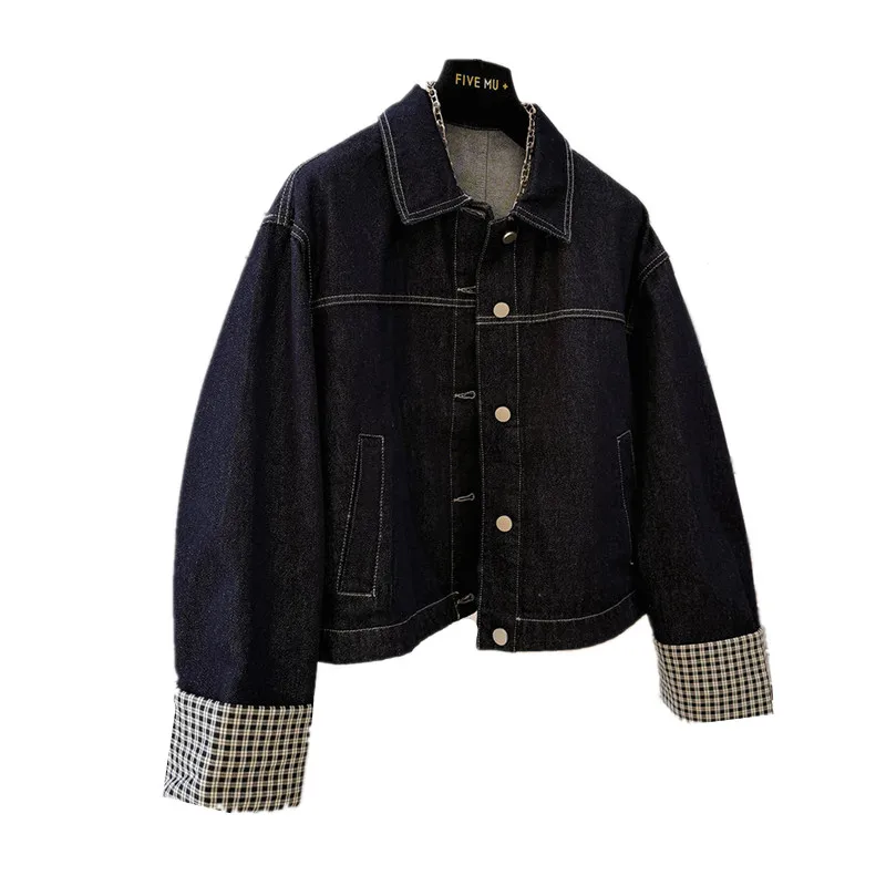 

Модное джинсовое пальто для женщин 2026, весна-осень, корейская винтажная повседневная женская короткая ковбойская куртка, свободные джинсы, верхняя одежда B1359