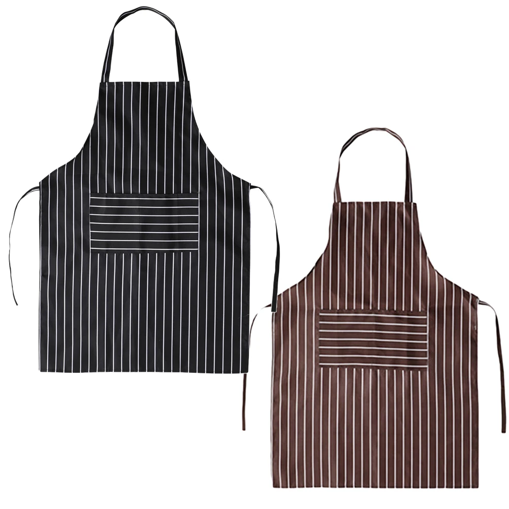 

2 PCS Oil-proof Apron Kitchen Waterproof Stripe Bib Cooking Apparel for Adults Manicurist Chef Wear