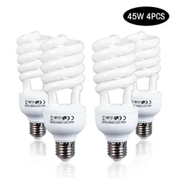 4 Pieces 45W 5500K High Brightness Photography Daylight Fluorescent Lighting Bulbs E27 Soft Box Photography Base AC 220V