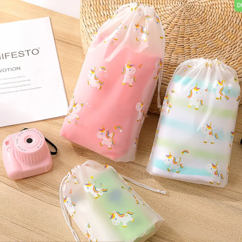 1pc Transparent Waterproof Travel Cosmetic Bag Towel Socks Plastic Drawstring Storage Bag Bathroom Transparent Beach Bag