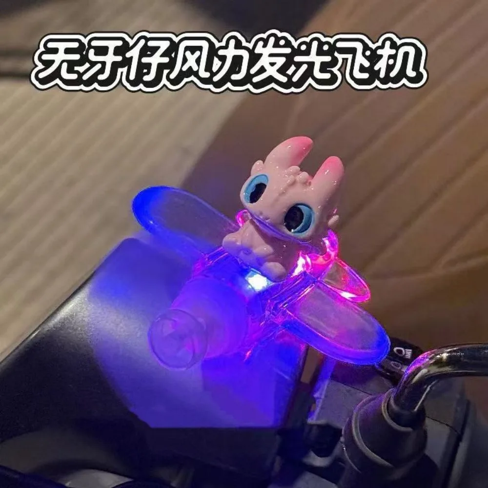 

Kawaii Toothless Wind Powered Luminous Toy Night Shine Cute Light Fury Small Plane Electric Scooter E-Bike Decoration Toys Gift