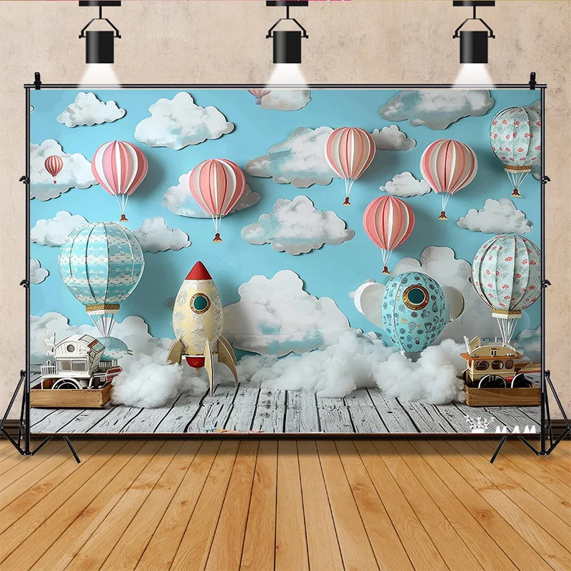 Versatile Digital Photography Backdrop Banner With Hot Air Balloon Stars Birthday Party Decoration Photo Studio Background ZI-01