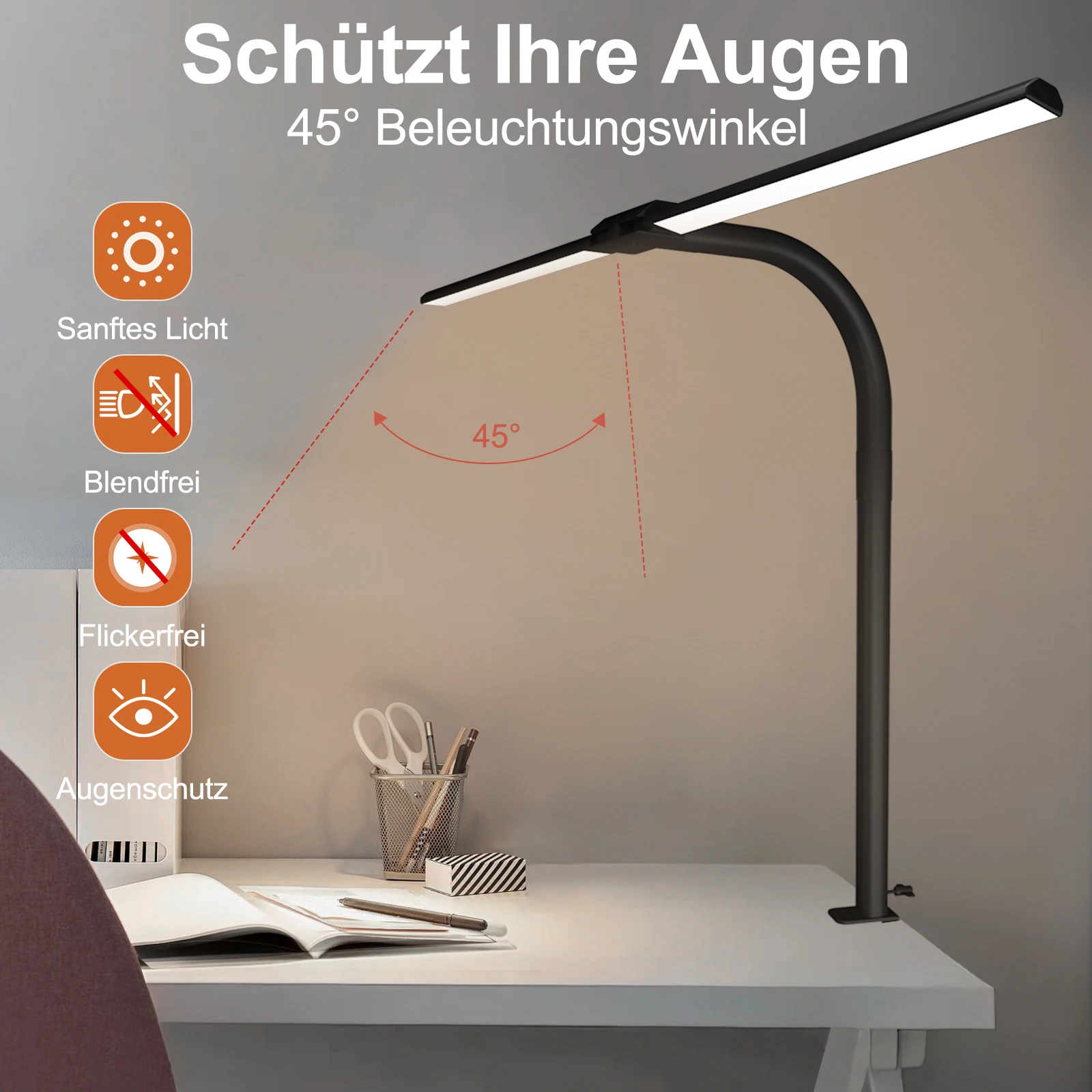 Mode Dimmable LED Desk Lamp Double Heads Eye Protection PC Monitor Light USB Table Lamps Reading Lights for Office Lamp