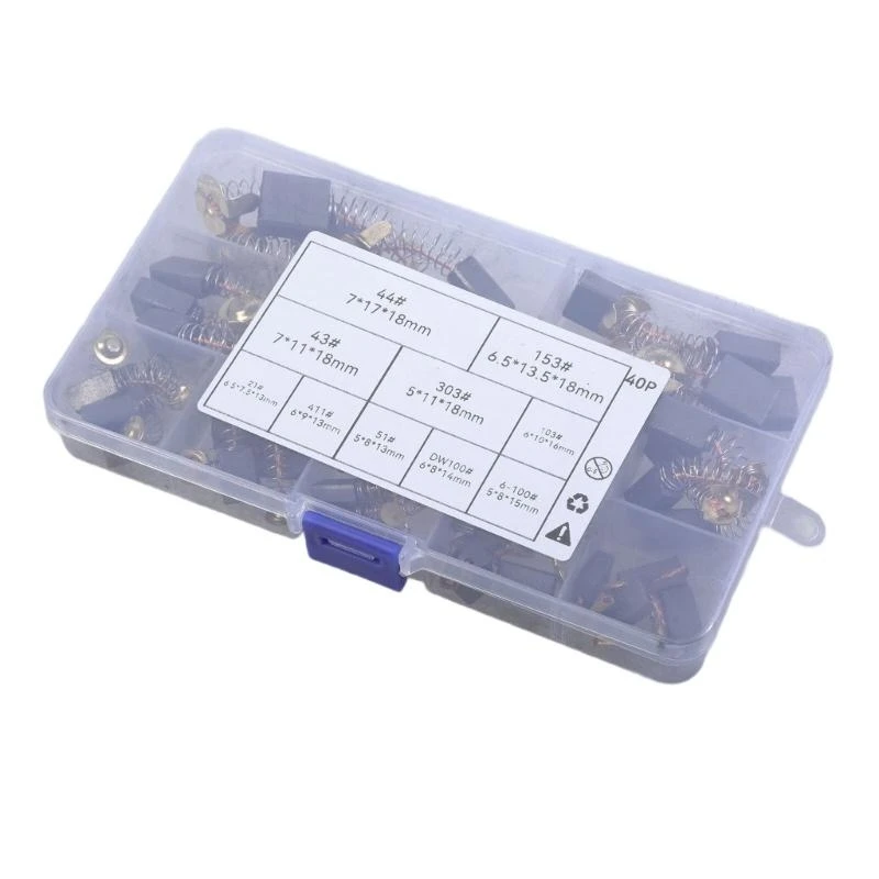 

40Pcs 10 Sizes Electric Motor Carbon Brushes for Replacement Repair Power Tool