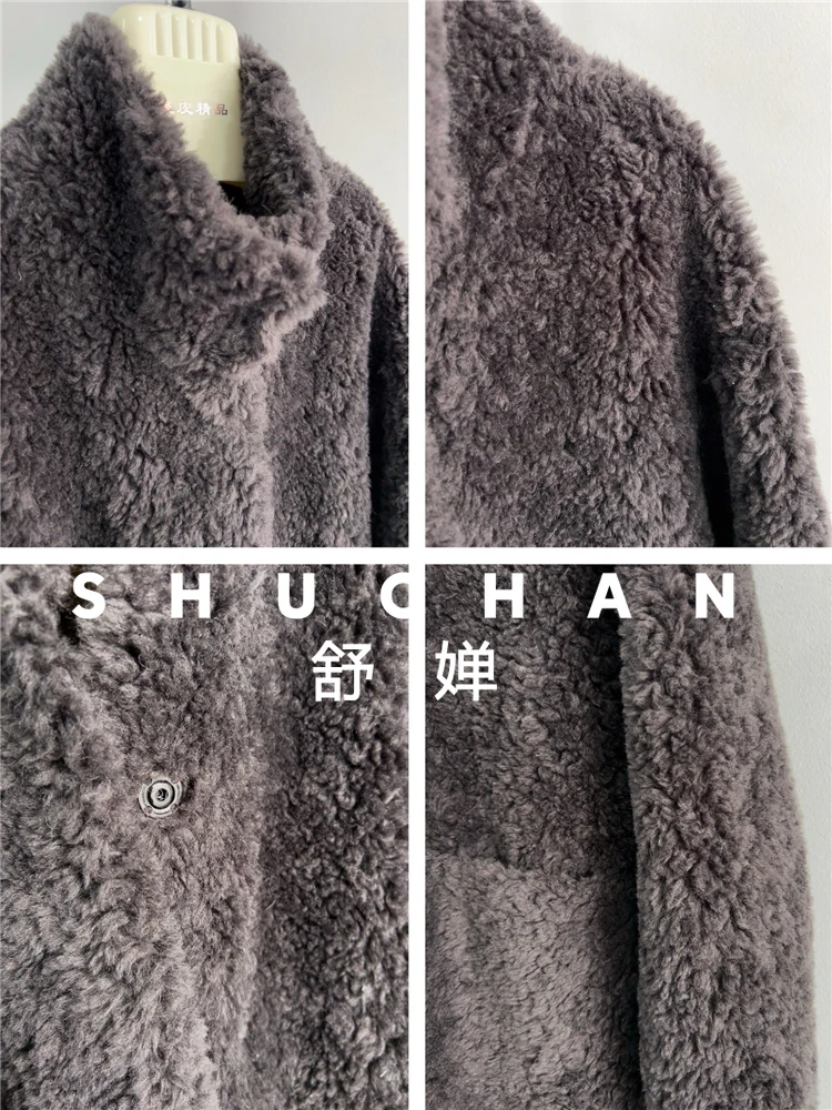 100% wollen jas vrouwen nieuwe warme lange schapen jas vrouwen winter losse kleine pure wol stand-up casaco feminino inverno