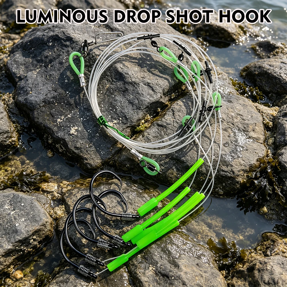 KATYUSHA 5Set Pre-tied Saltwater Fishing Rig Heavy Duty Circle Hook Rig Luminous Tube Protective Nylon Bass Boat Fishing Tackle