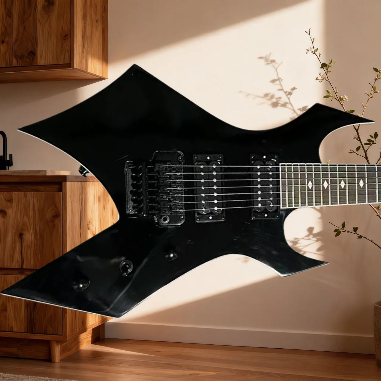 Schwarze 7-Saiten-Rockgitarre mit Palisanderhals, Einstiegs-Saiteninstrument für Musikliebhaber