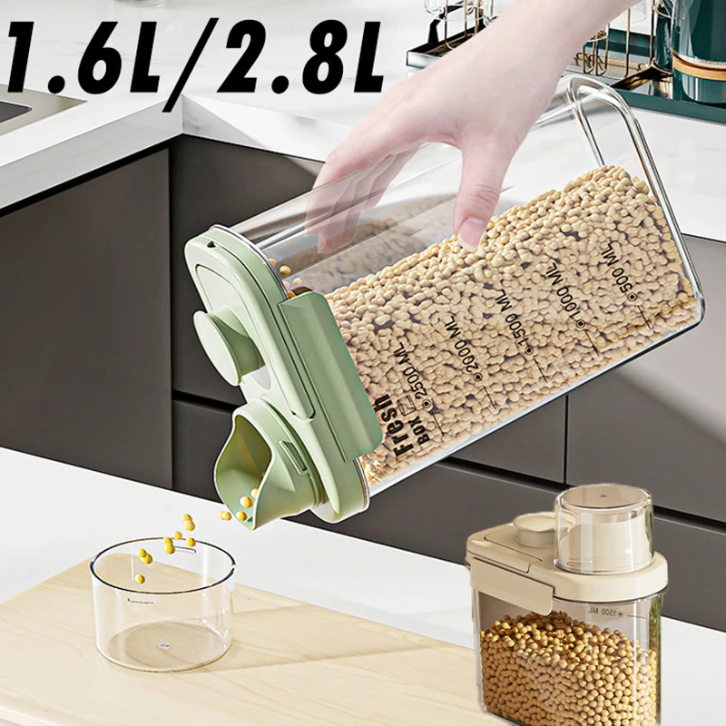 1.6/2.8L Cat Dog Food Storage Sealed Moisture-proof Container Portable Box with Measuring Cup Cat Dog Food Grain Rice Container