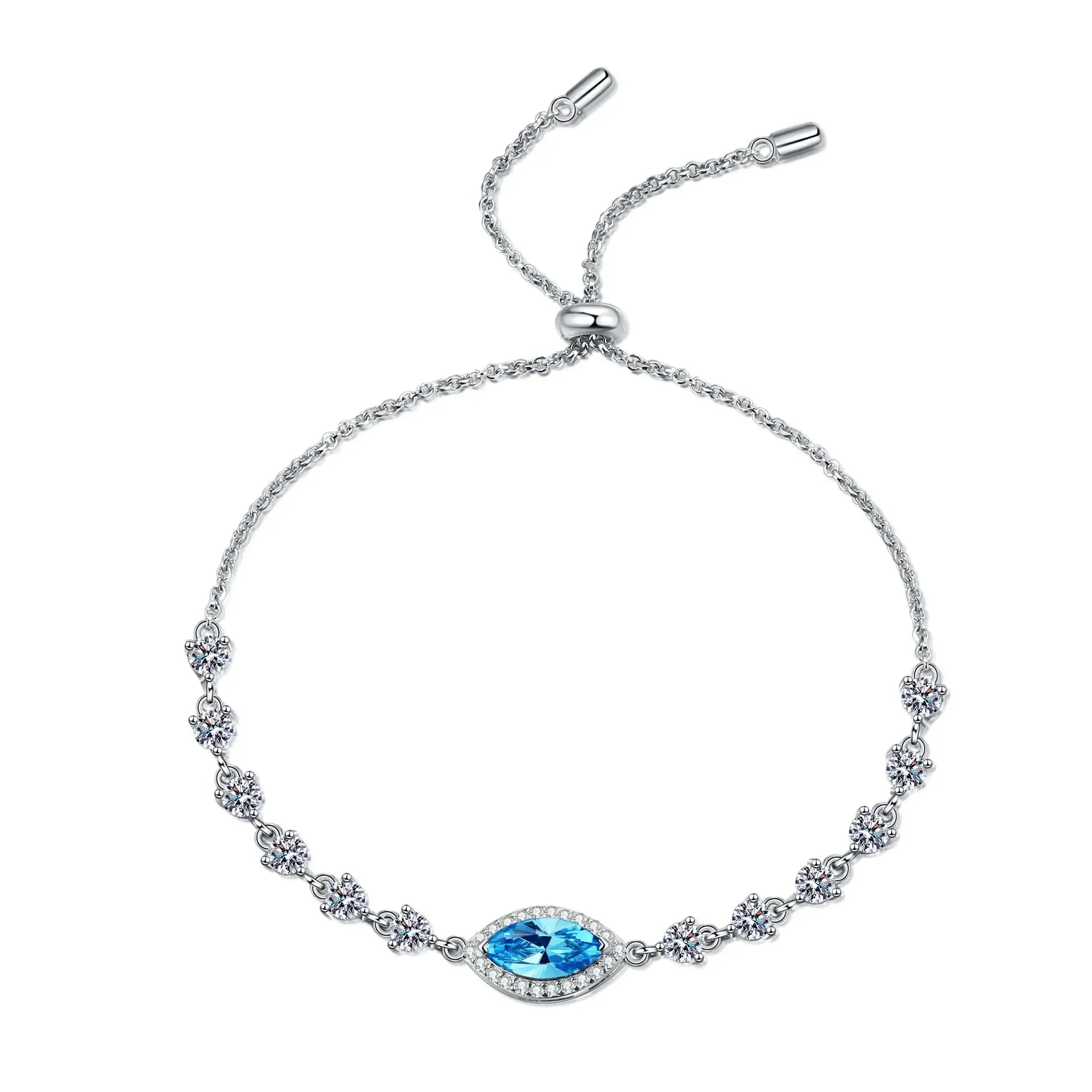 Platinum PT950 Bracelet for Women Treasure Blue Horse Eye 1ct Moissanite Diamond Bracelet Stretch Adjustable Personality Jewelry