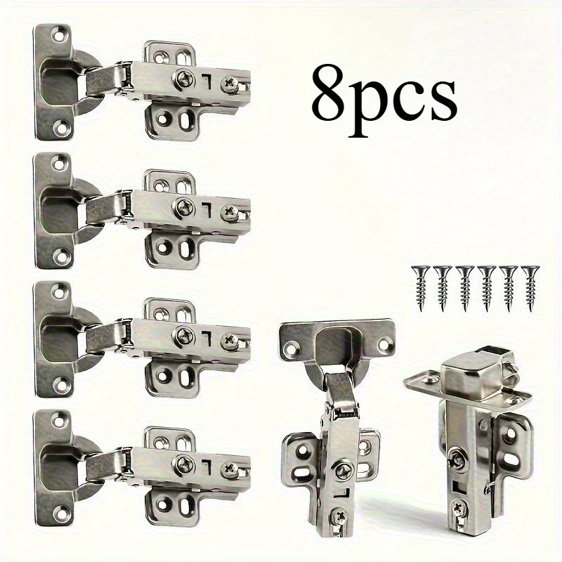 8pcs Soft-Close Matte Brushed Metal Cabinet Hinges - Surface Mount Damping Hinges with 6 Screws, Contemporary Style for Wardrobe