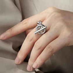 New Personality Hip-hop OT Buckle Silver Color Twist Chain Rings For Women Punk Charms Finger Jewelry Gift