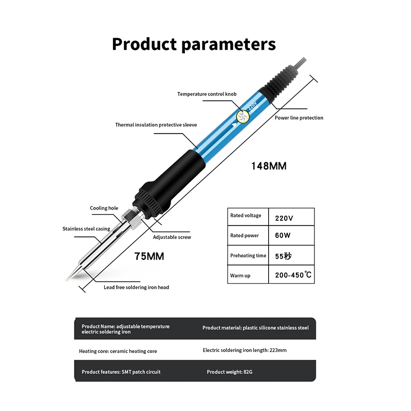 60W Mini Soldering Iron Adjustable Temperature Electric Solder Iron Rework Station Mini Handle Heat Pencil Welding Repair Tools