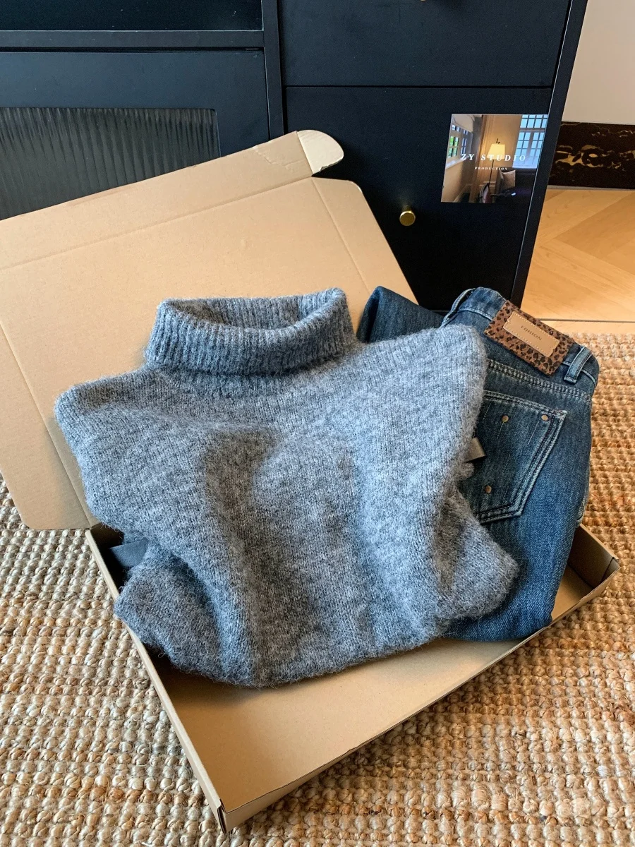 Korean Lazy Style High Collar Cashmere Knitted Vest Women's Autumn Winter Layering Sleeveless Shoulder Bared Sweater with Belt
