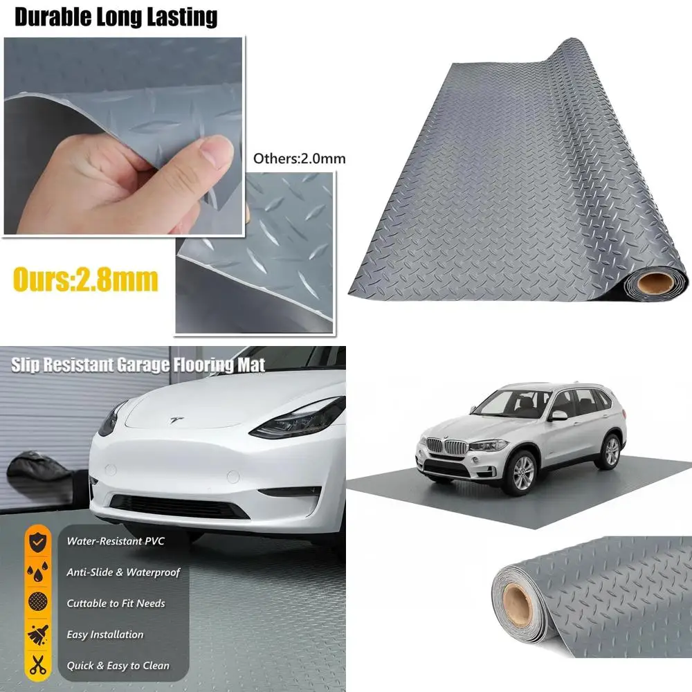 

Thickened PVC Garage Floor Mat, Heavy-Duty Waterproof Non-Slip Protector for Cars, Trailers, SUVs, Basements, Gyms (Gray) - 5ft