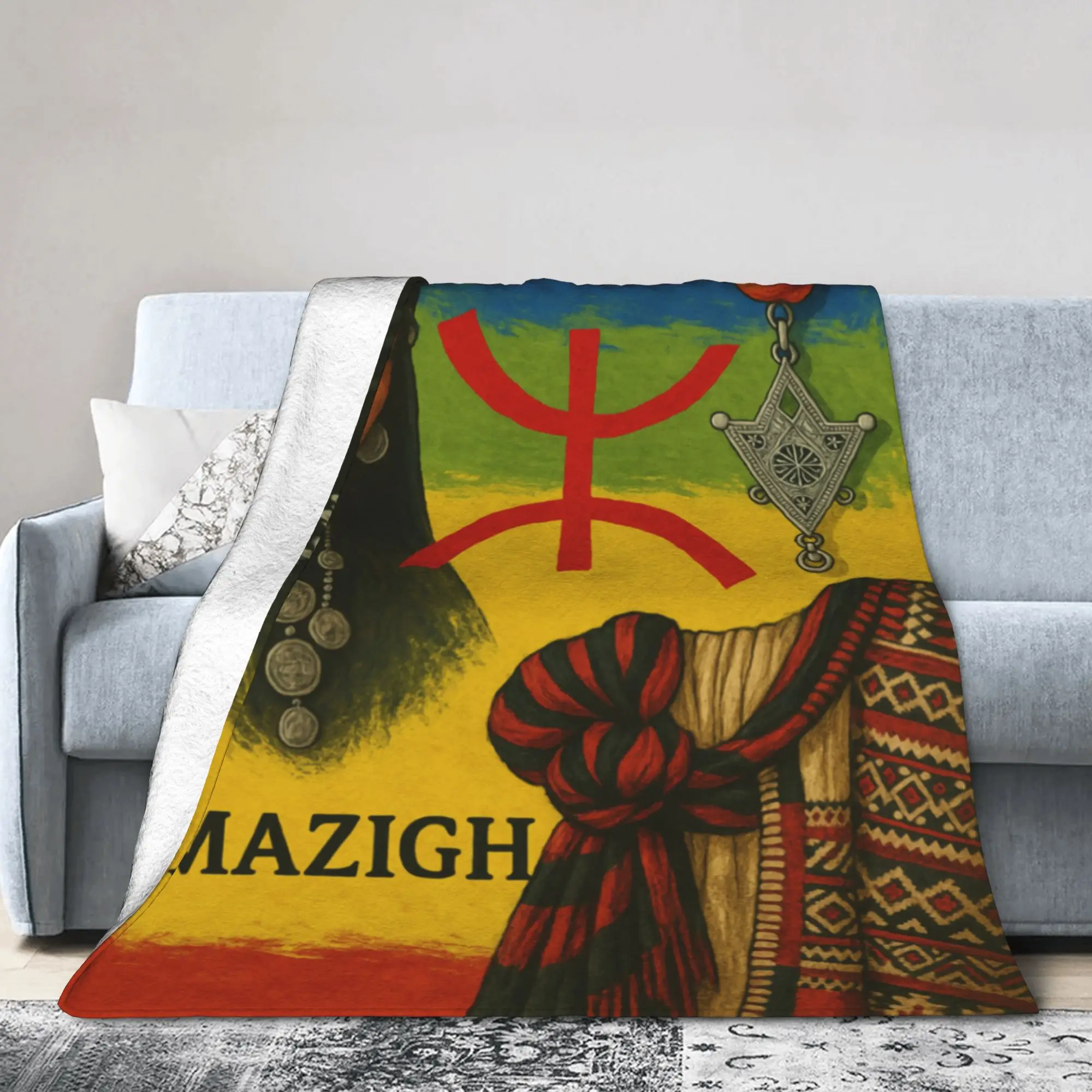 Custom 3D Printed Amazigh Beauty North African Heritage Blankets Breathable Soft Flannel Throw Blanket for Couch Car Bedroom