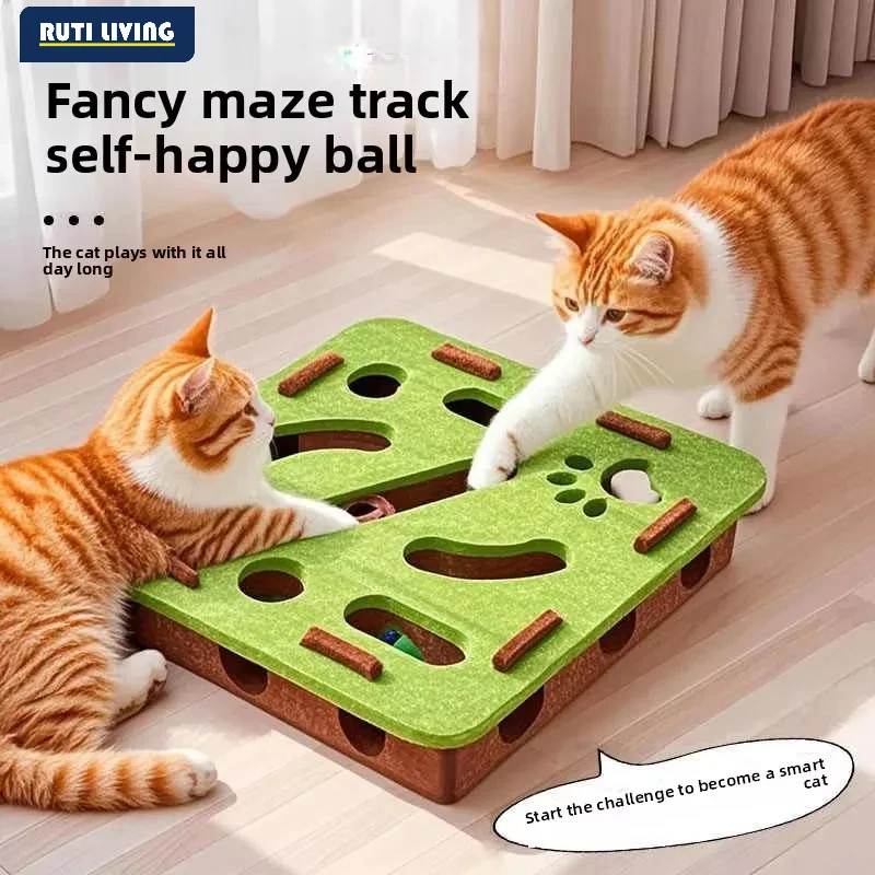 RUTI Katzen-Puzzle-Labyrinth-Spielzeug Filzbox mit Glockenball Interaktives Lustiges Kombinationsset für Kätzchen Katzenbedarf