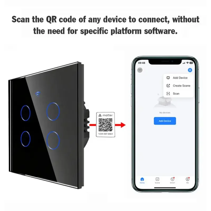 Matter WiFi Smart Switch 1/2/3/4 Gang EU Smart Home Touch Switch Neutral Wire/No Neutral Wire For Homekit Alexa Goolgle Home