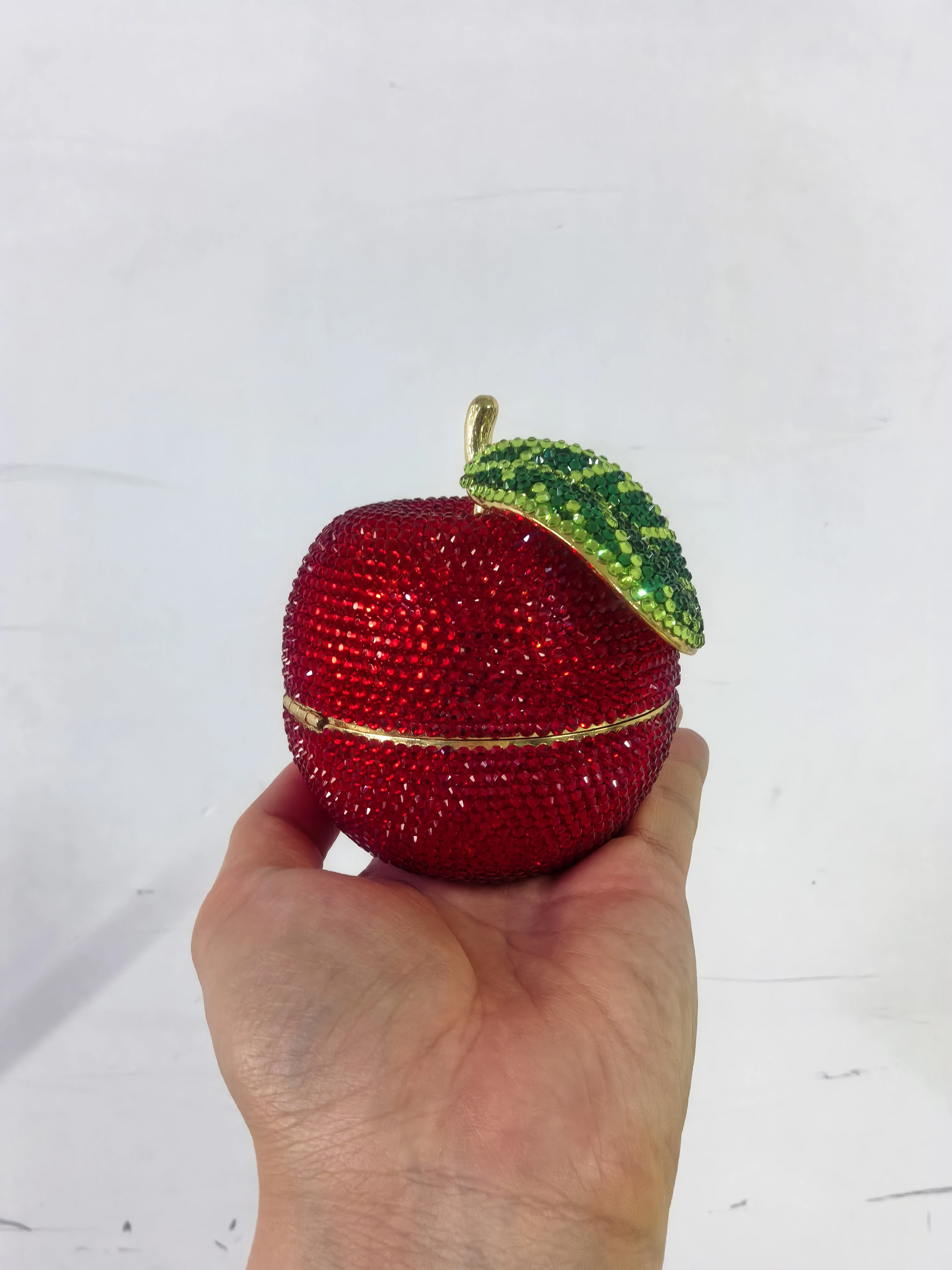 

Boutique De FGG Red Apple Shape Women Mini Crystal Clutch Evening Handbags, Novelty Rhinestone Clutch Purses for Party Prom